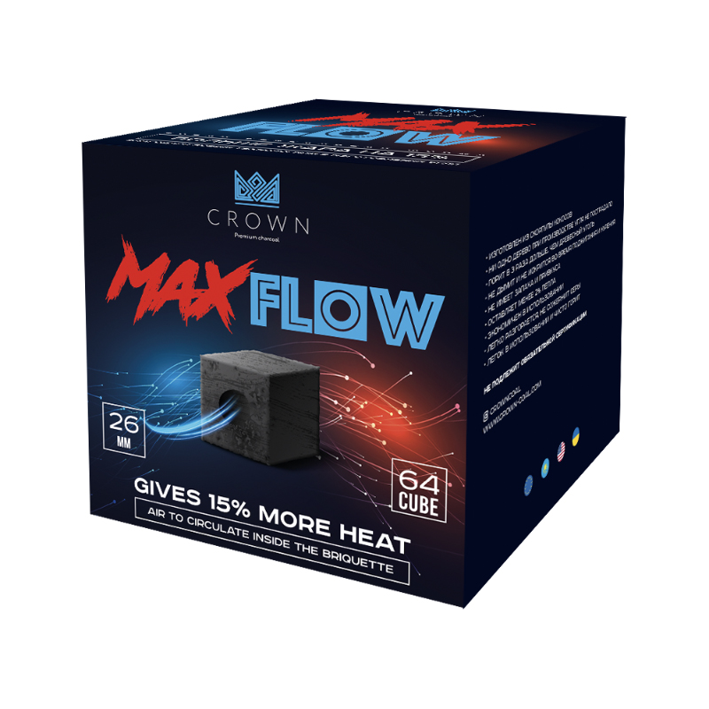 Уголь для кальяна кокосовый Crown MaxFlow 64 шт 26мм